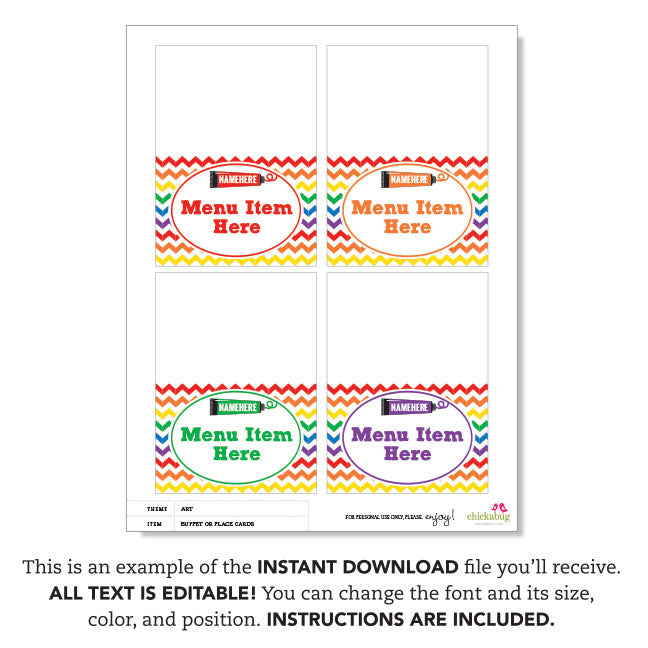 Art Party Table Tent Cards (EDITABLE INSTANT DOWNLOAD)