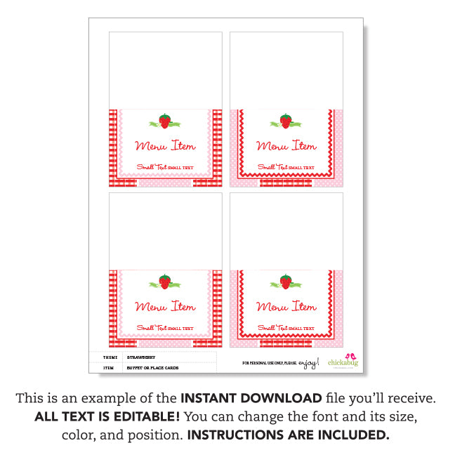 Strawberry Party Table Tent Cards (EDITABLE INSTANT DOWNLOAD)