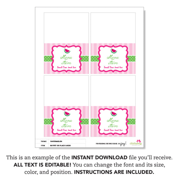 Pink Watermelon Party Table Tent Cards (EDITABLE INSTANT DOWNLOAD)