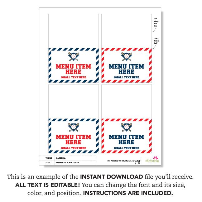 Baseball Party Table Tent Cards (EDITABLE INSTANT DOWNLOAD)