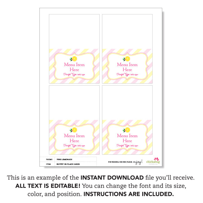 Pink Lemonade Party Table Tent Cards (EDITABLE INSTANT DOWNLOAD)