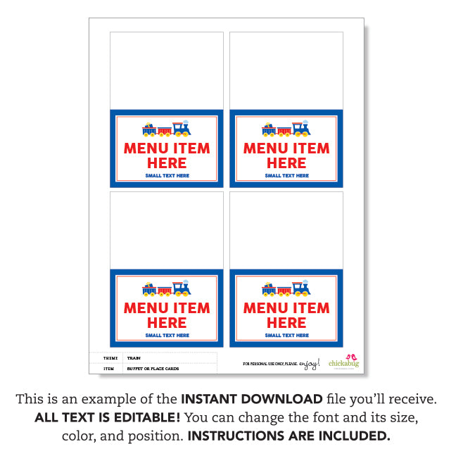 Train Party Table Tent Cards (EDITABLE INSTANT DOWNLOAD)