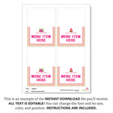 Pink Camping Party Table Tent Cards (EDITABLE INSTANT DOWNLOAD)