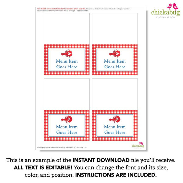 Lobster Party Table Tent Cards (EDITABLE INSTANT DOWNLOAD)