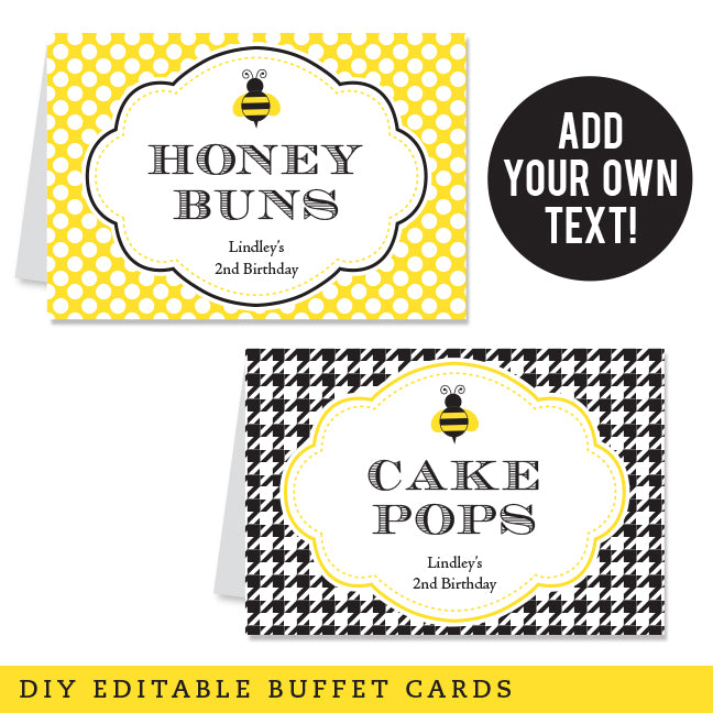 Bumblebee Party Table Tent Cards (EDITABLE INSTANT DOWNLOAD)