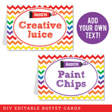 Art Party Table Tent Cards (EDITABLE INSTANT DOWNLOAD)