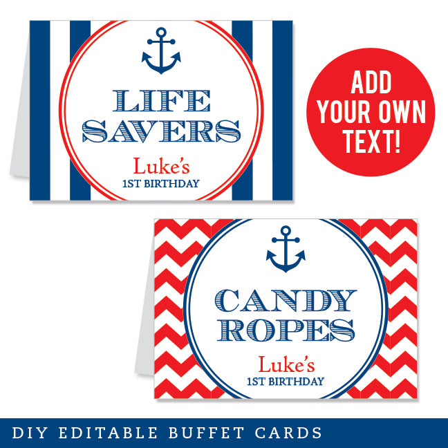Nautical Party Table Tent Cards (EDITABLE INSTANT DOWNLOAD)