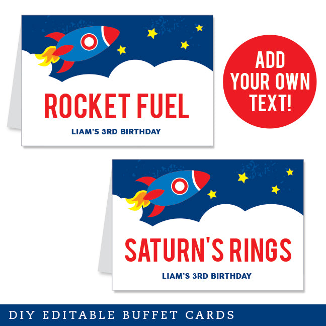 Rocket Party Table Tent Cards (EDITABLE INSTANT DOWNLOAD)
