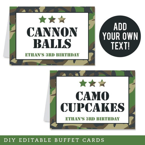 Army Party Table Tent Cards (EDITABLE INSTANT DOWNLOAD)