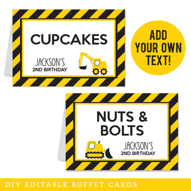 Construction Party Table Tent Cards (EDITABLE INSTANT DOWNLOAD)