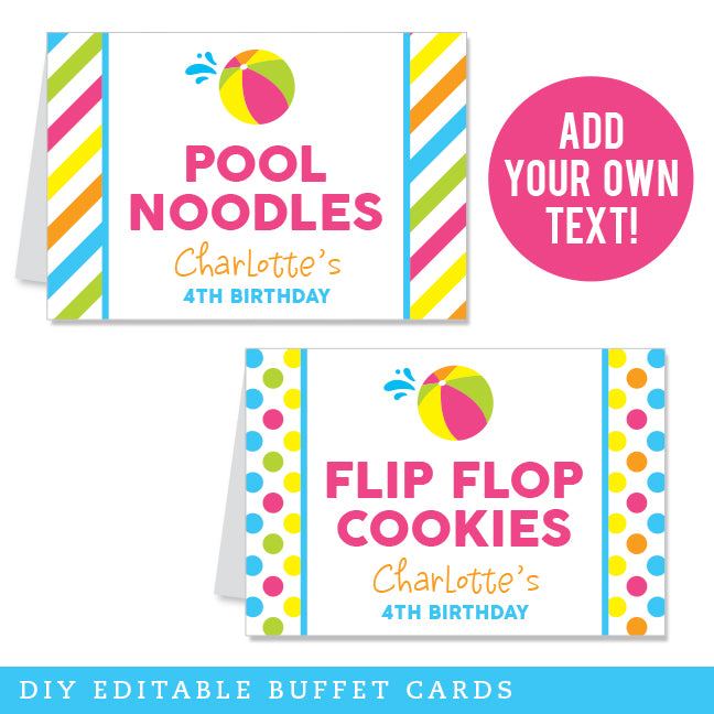 Pink Pool Party Table Tent Cards (EDITABLE INSTANT DOWNLOAD) – Chickabug
