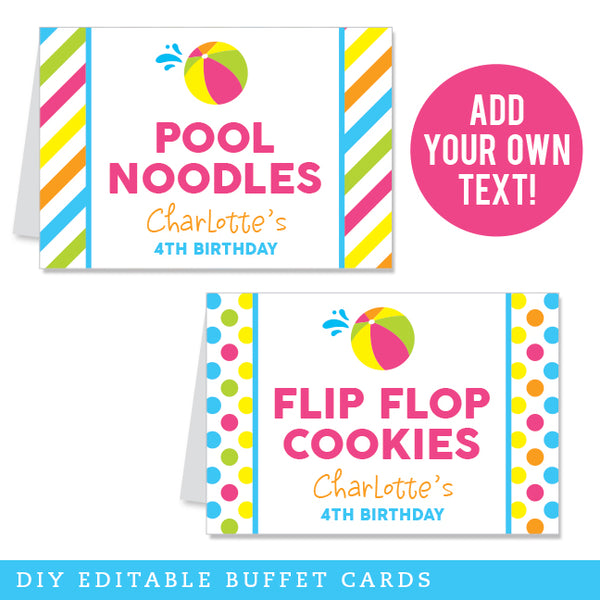 Pink Pool Party Table Tent Cards (EDITABLE INSTANT DOWNLOAD)