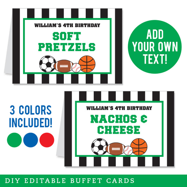 Sports Party Table Tent Cards (EDITABLE INSTANT DOWNLOAD)