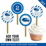 Blue Garbage Truck Party Cupcake Toppers (EDITABLE INSTANT DOWNLOAD)