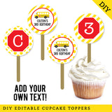 School Bus Party Cupcake Toppers (EDITABLE INSTANT DOWNLOAD)
