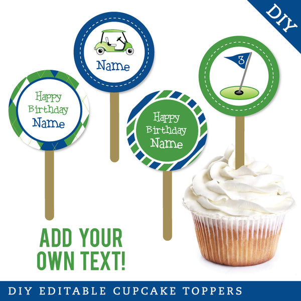 Navy Golf Party Cupcake Toppers (EDITABLE INSTANT DOWNLOAD)