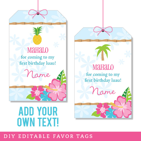 Luau Party Favor Tags (EDITABLE INSTANT DOWNLOAD)