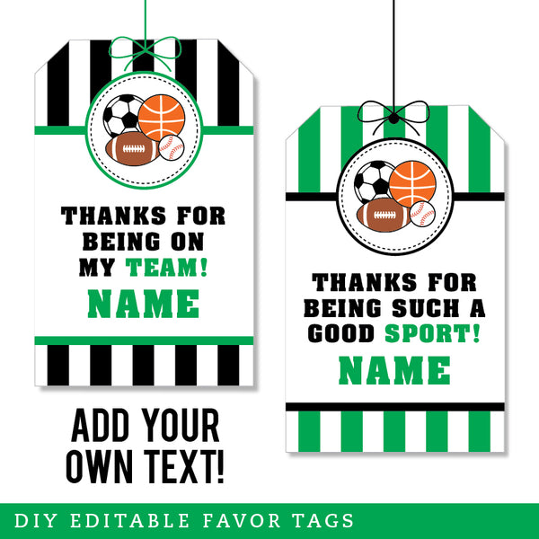 All-Star Sports Party Favor Tags (EDITABLE INSTANT DOWNLOAD)