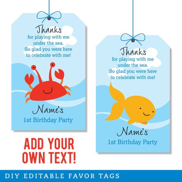 Under the Sea Party Favor Tags (EDITABLE INSTANT DOWNLOAD)