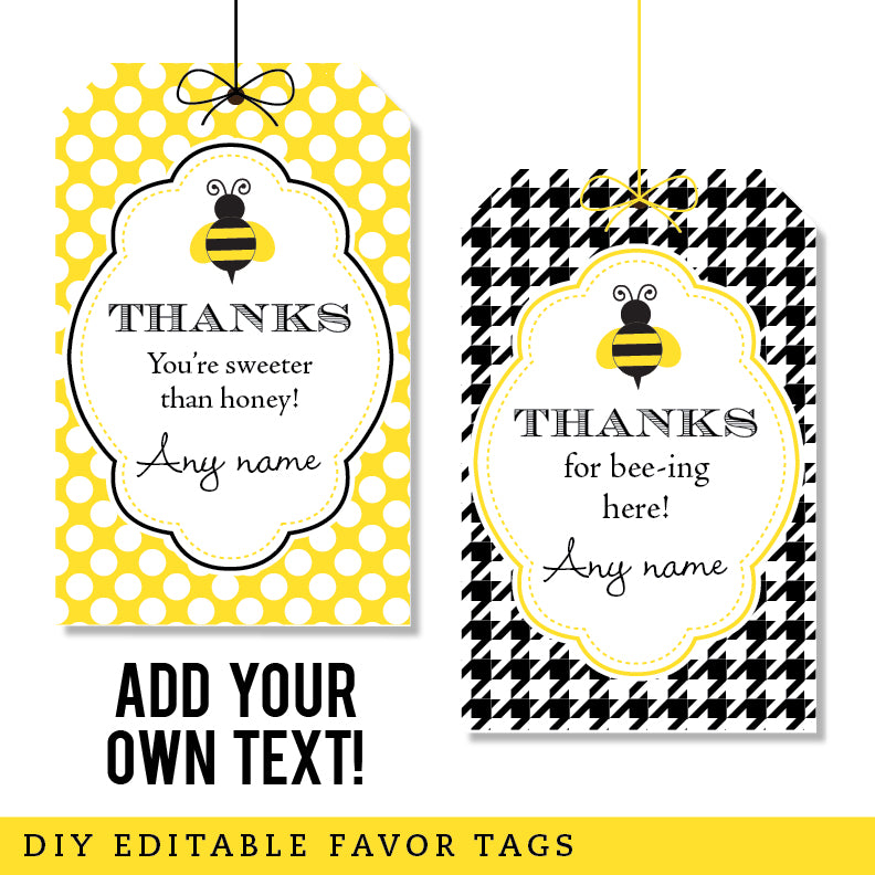 Bumblebee Party Favor Tags (EDITABLE INSTANT DOWNLOAD)