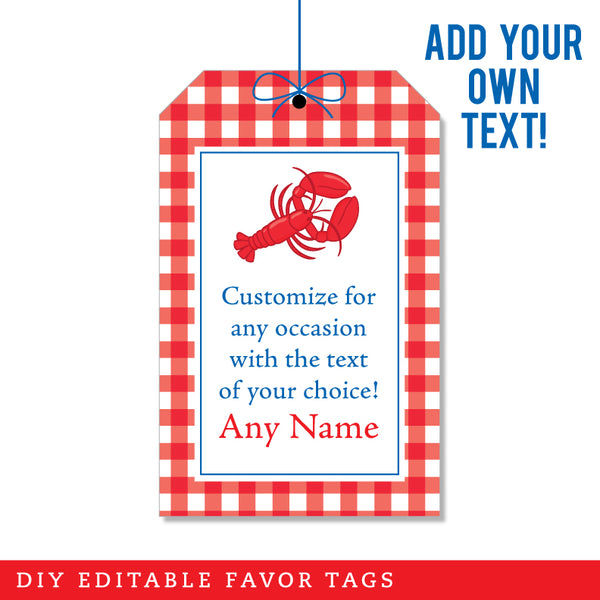 Lobster Party Favor Tags (EDITABLE INSTANT DOWNLOAD)