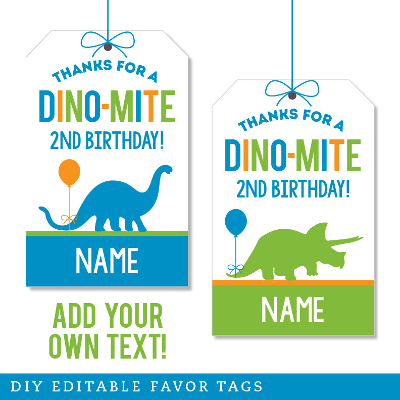 Cute Green Dinosaur Birthday Party Thank You Favor Gift Tags