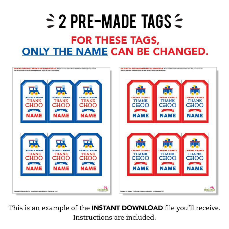 Train Party Favor Tags (EDITABLE INSTANT DOWNLOAD)
