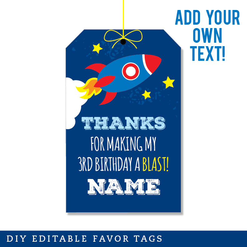 Rocket Party Favor Tags (EDITABLE INSTANT DOWNLOAD)