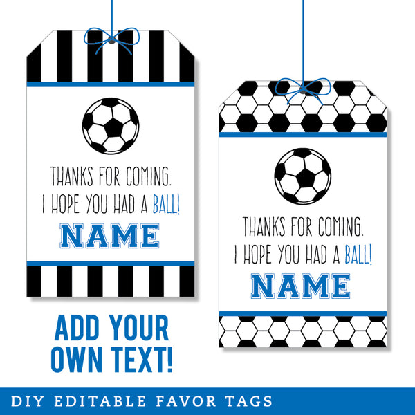 Blue Soccer Party Favor Tags (EDITABLE INSTANT DOWNLOAD)