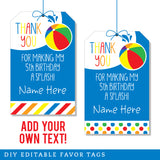 Pool Party Favor Tags (EDITABLE INSTANT DOWNLOAD)