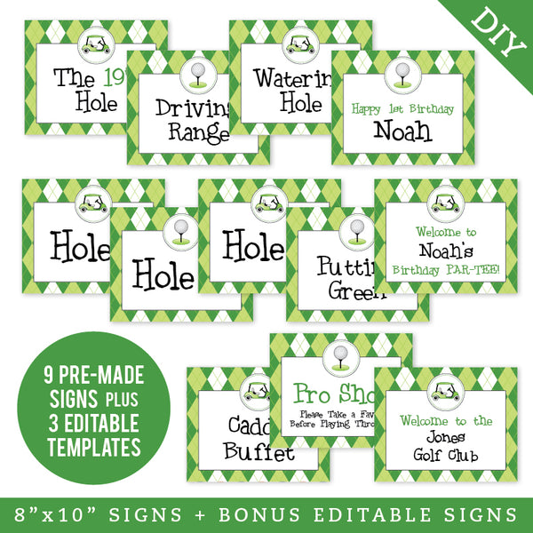 Golf Party Signs (EDITABLE INSTANT DOWNLOAD)