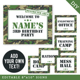 Army Party Signs (EDITABLE INSTANT DOWNLOAD)
