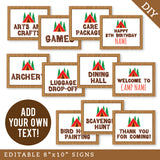Camping Party Party Signs (EDITABLE INSTANT DOWNLOAD)