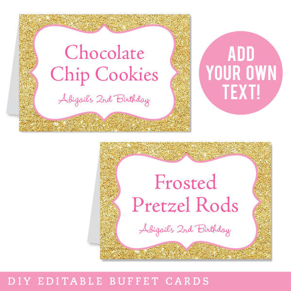 Gold and Pink Table Tent Cards (EDITABLE INSTANT DOWNLOAD)