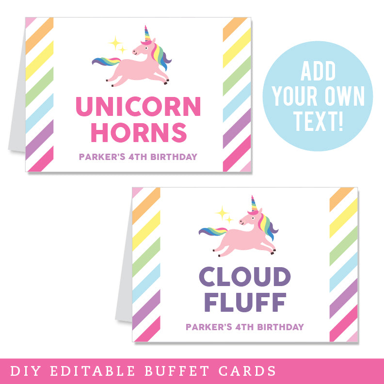Pink Unicorn Party Table Tent Cards (EDITABLE INSTANT DOWNLOAD)