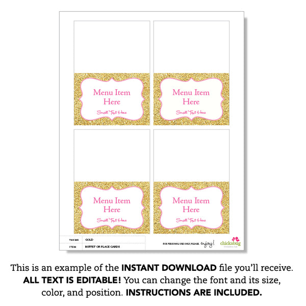 Gold and Pink Table Tent Cards (EDITABLE INSTANT DOWNLOAD)