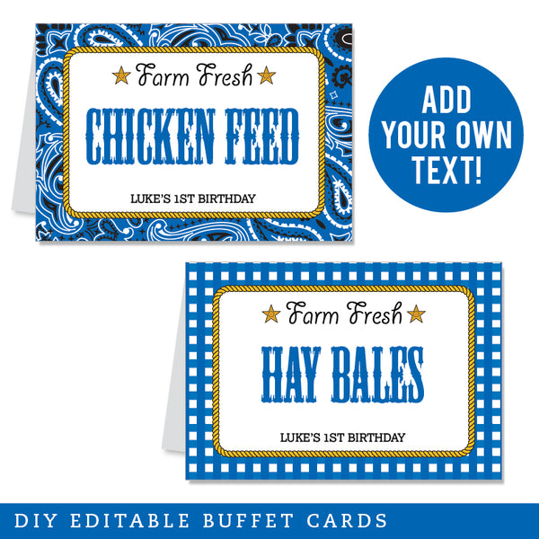 Blue Country Western Party Table Tent Cards (EDITABLE INSTANT DOWNLOAD)