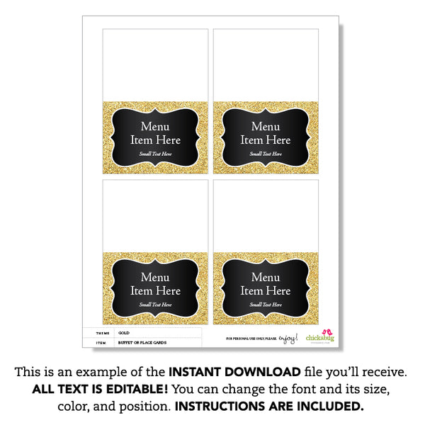 Gold and Black Table Tent Cards (EDITABLE INSTANT DOWNLOAD)
