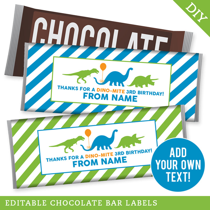 Dinosaur Party Chocolate Bar Labels (EDITABLE INSTANT DOWNLOAD)