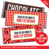 Country Western Party Chocolate Bar Labels (EDITABLE INSTANT DOWNLOAD)