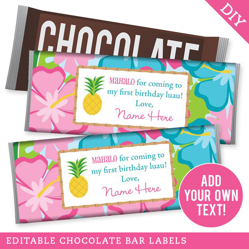 Luau Party Chocolate Bar Labels (EDITABLE INSTANT DOWNLOAD)
