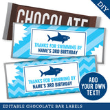 Shark Party Chocolate Bar Labels (EDITABLE INSTANT DOWNLOAD)