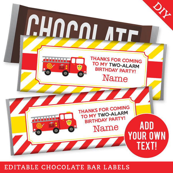 Fire Truck Party Chocolate Bar Labels (EDITABLE INSTANT DOWNLOAD)