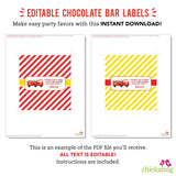 Fire Truck Party Chocolate Bar Labels (EDITABLE INSTANT DOWNLOAD)