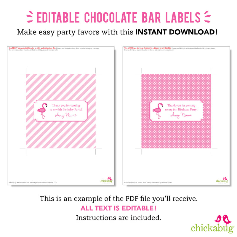 Flamingo Party Chocolate Bar Labels (EDITABLE INSTANT DOWNLOAD)
