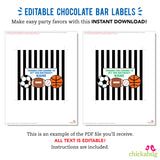 Sports Party Chocolate Bar Labels (EDITABLE INSTANT DOWNLOAD)