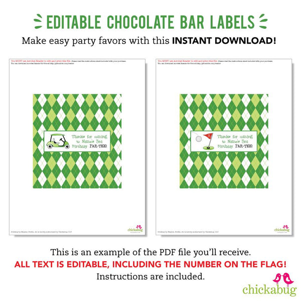 Golf Party Chocolate Bar Labels (EDITABLE INSTANT DOWNLOAD)
