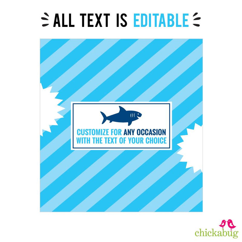 Shark Party Chocolate Bar Labels (EDITABLE INSTANT DOWNLOAD)