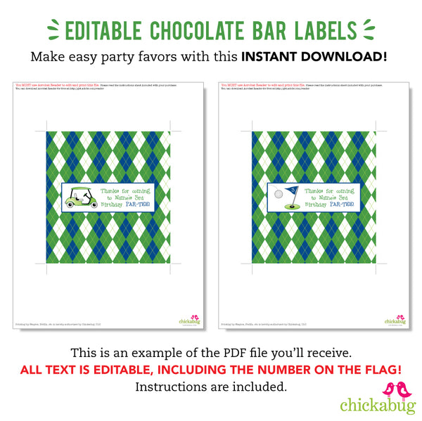 Navy Golf Party Chocolate Bar Labels (EDITABLE INSTANT DOWNLOAD)