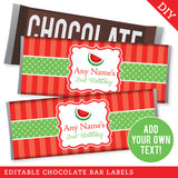 Red Watermelon Party Chocolate Bar Labels (EDITABLE INSTANT DOWNLOAD)
